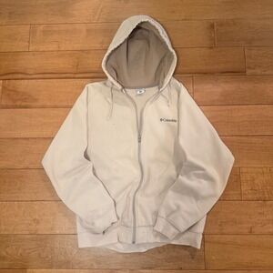 Columbia Mens Full Zip Hoodie Cream Beige Raglan Fleece Sweatshirt Large